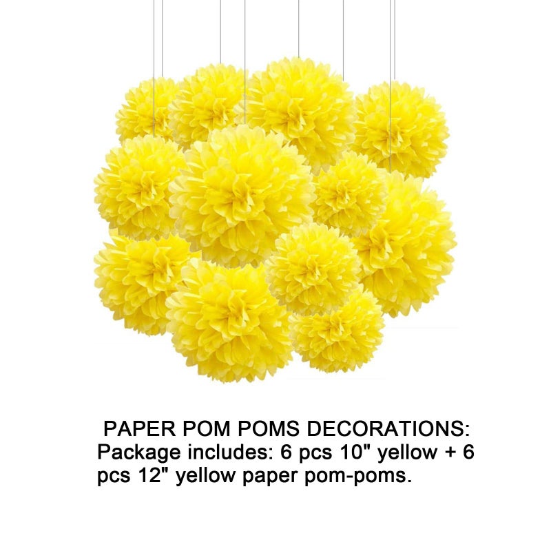 Aimto 12pcs Yellow Paper Pom Poms Decorations for Party Ceiling Wall Hanging Tissue Flowers Decorations - 1 Color of 12 Inch, 10 Inch - Image 2